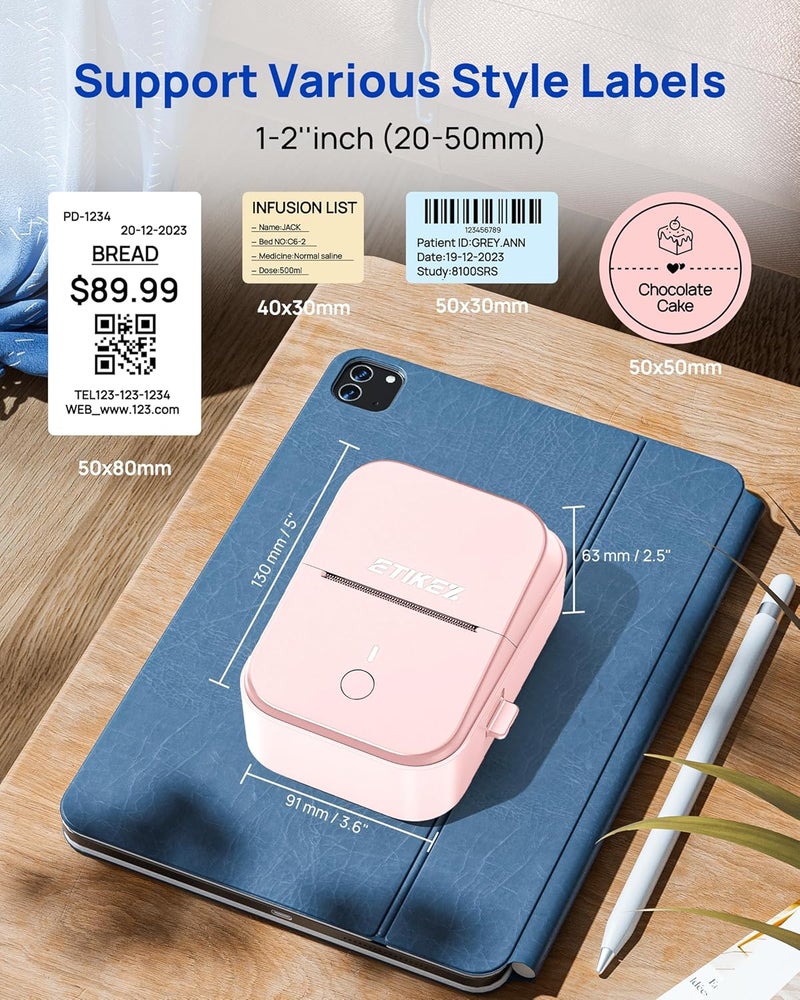 ETIKEZ PM260 Label Maker Machine, 2 Inch Label Maker Bluetooth Label Printer, Inkless Portable Labeler for Home, Kitchen, School, Office Organization, Pink - Image 2